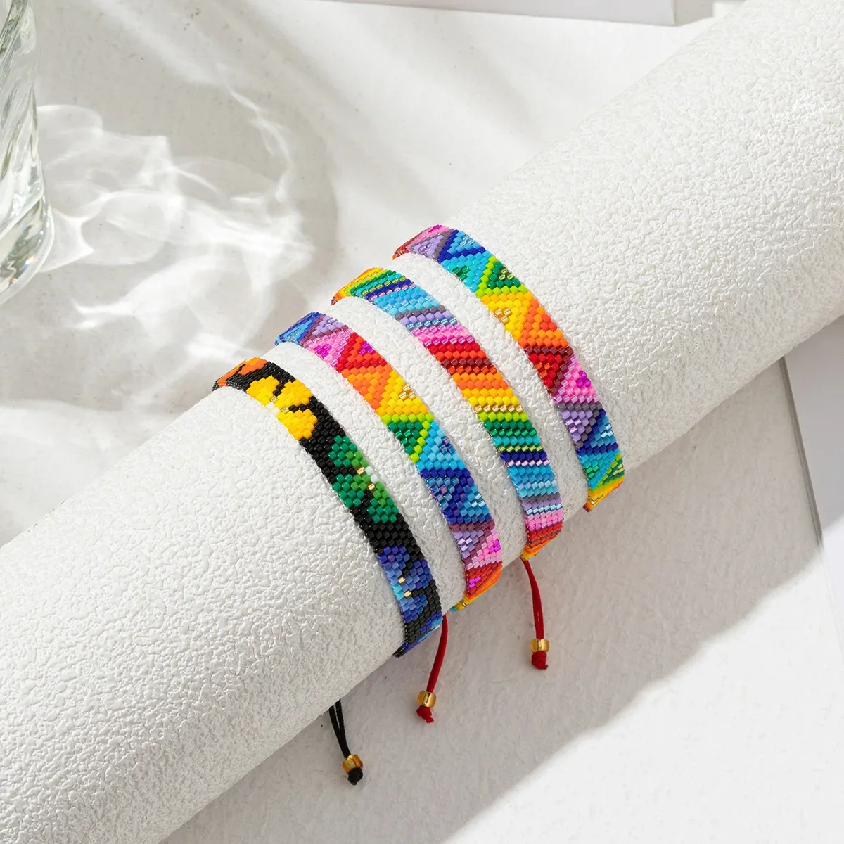 Beaded bracelet Rainbow Triangle Flowers Design Originality Geometry Hand knitting Bohemia  Tide Simple Rice bead bracelet