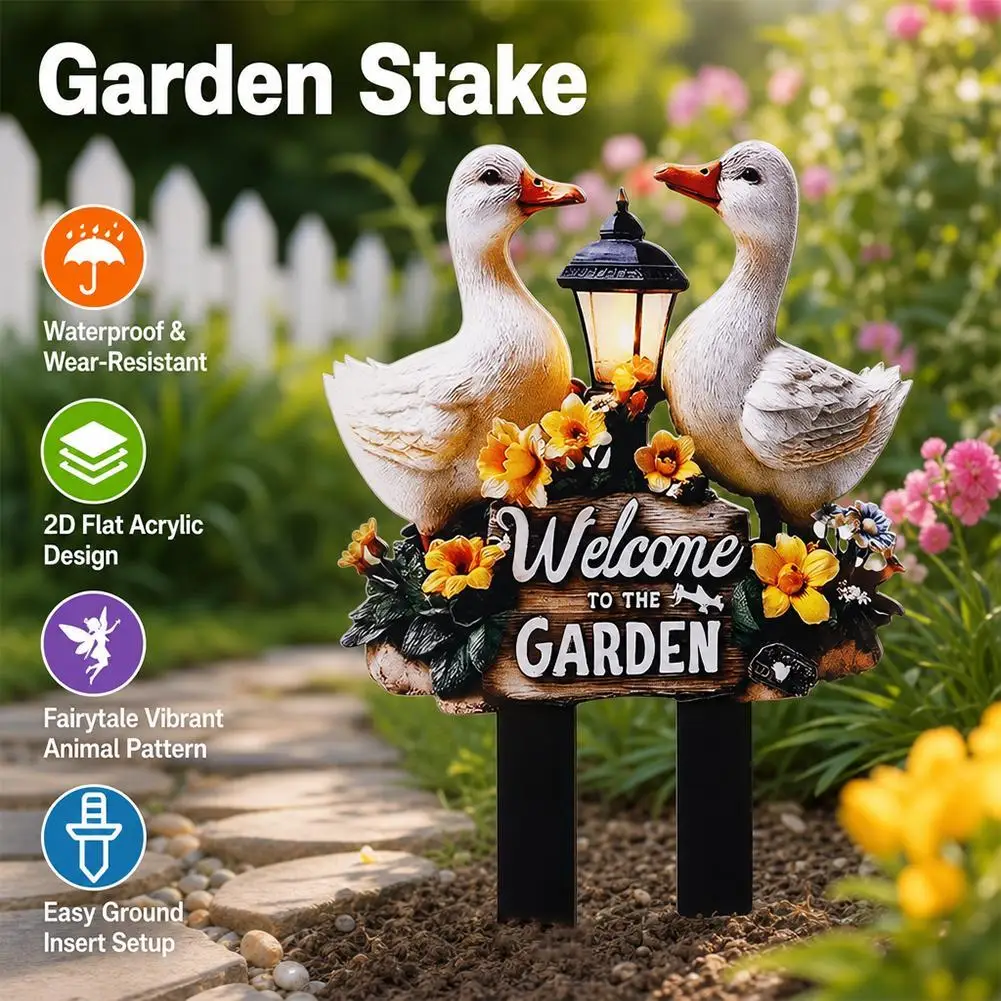 Cute Duck 2D Acrylic Garden Stake Ins Style Waterproof Flower Pot Insert Flat Lawn Pile Outdoor Yard Potted Plant Decoration