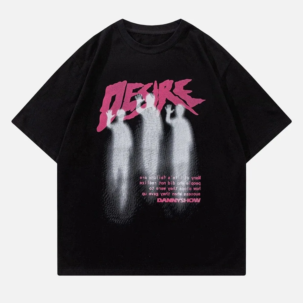 Korean Streetwear Men's T-Shirt 100% Cotton Art Illusion Shadow Graphic