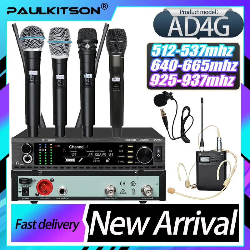 Paulkitson Professional Single Channel AD4G Wireless Microphone Monitoring System 500/600/900mhz Karaoke Home Party Performance