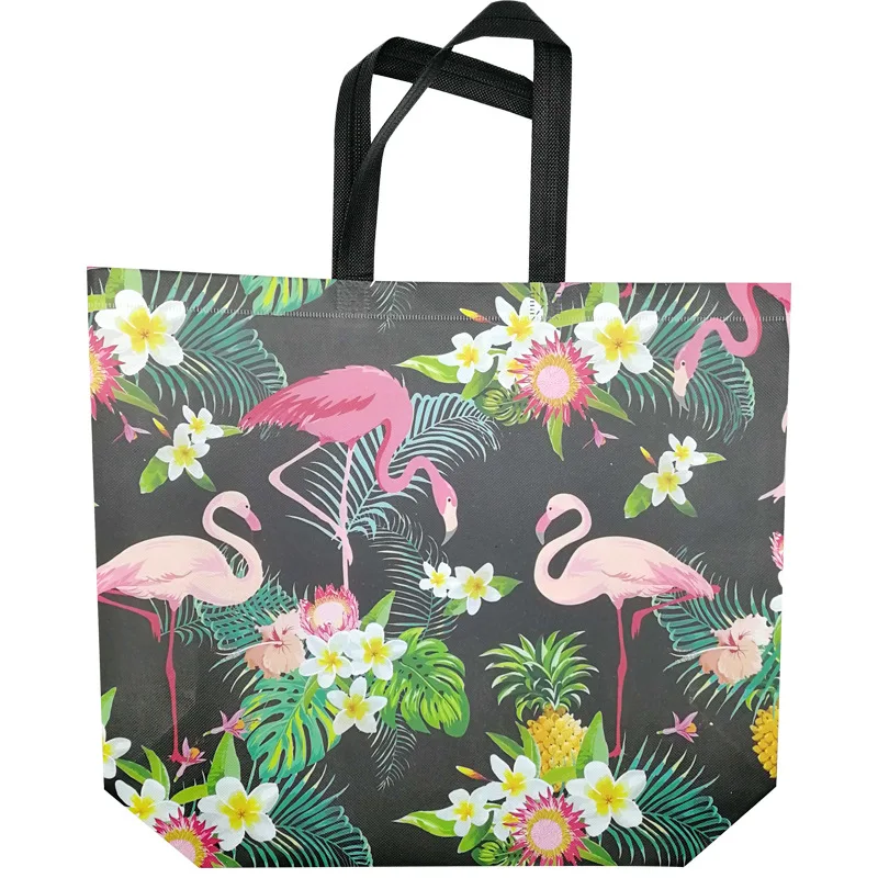 Reusable Eco Bag Multifunctional Non-woven Shopping Bag Flamingo Print Portable Folding Print Grocery Bag Clothing Storage Pouch