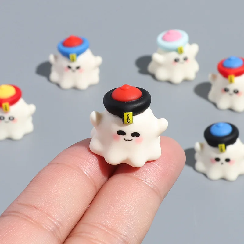 Mini Ghost Resin Figurines Cute Colorful Hat Spirits Micro Landscape Dollhouse Decor Halloween DIY Gift