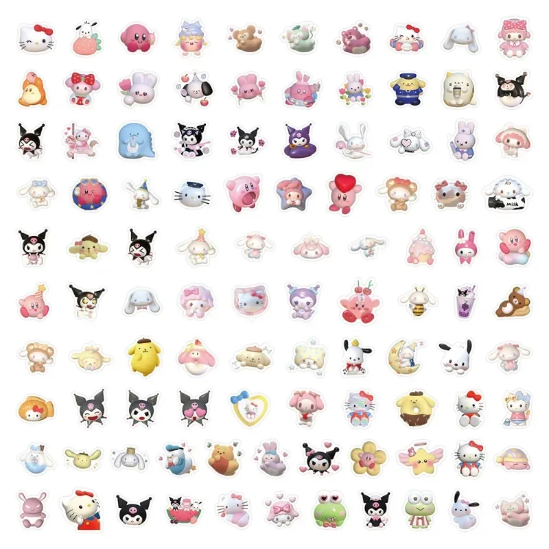 10/30/50/100PCS Sanrio 3D Kawaii Anime Cute Kuromi My Melody Hello Kitty Cup Waterproof Pocket Sticker Holiday Reward Gift