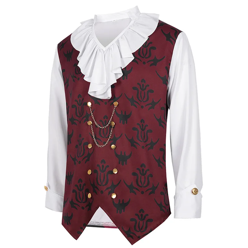 New Men's Medieval Renaissance Costume Fancy Victorian Noble Prince Cosplay Ruffle Collar Shirt Halloween Party Vampire Costumes