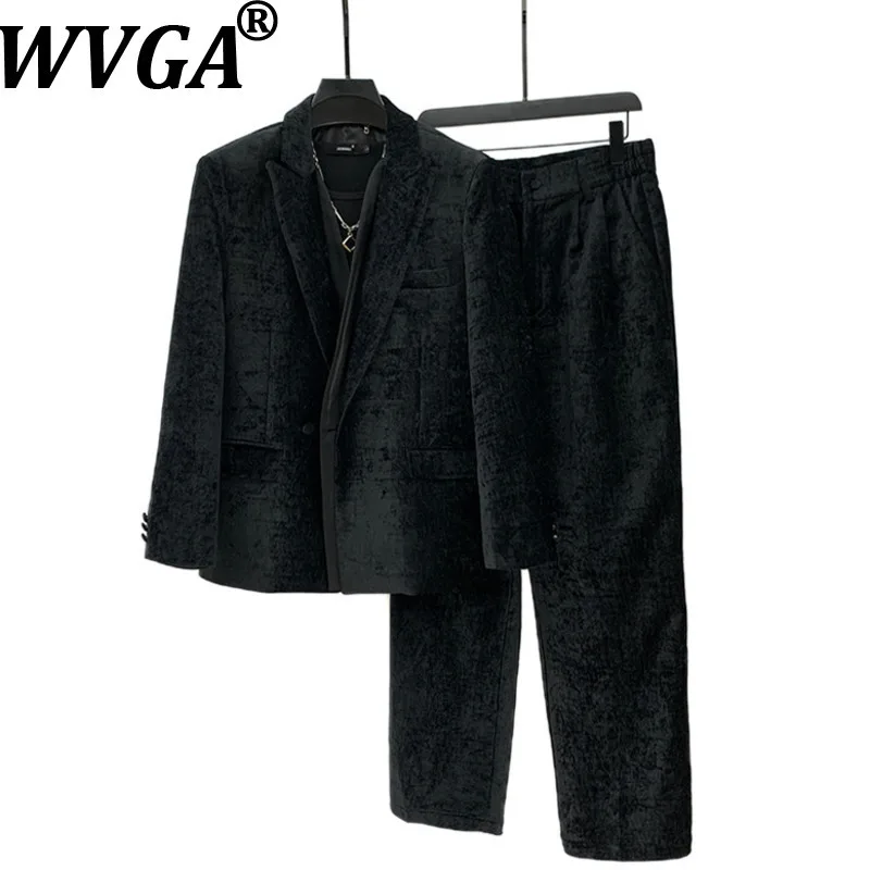 

WVGA Autumn Winter New Man Tide Two-Piece Set Trendy Pockets Long Sleeve Blazer Niche Chic Casual Straight Suit Pants Ins W13427