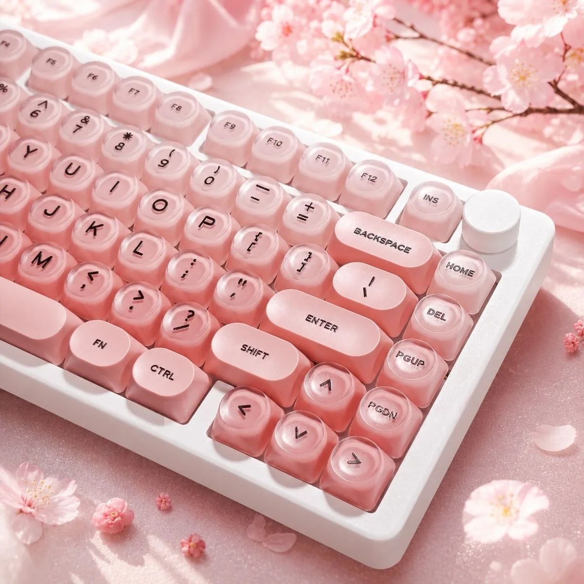 128 Keys Pink Semi Transparent PC Key cap HOA Profile Custom Double Shot PBT Keycaps for Cherry MX Switches Gaming Keyboard