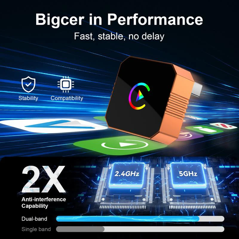 Adaptador inalámbrico Xiaomi 2 en 1 naranja CarPlay conexión rápida construcción acrílica de alta calidad para iPhone/Android apto para vehículos 99 %