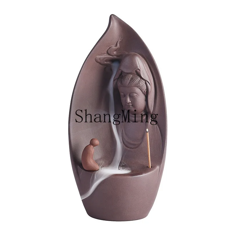 

Креативная курильница для благовоний PYH с обратным потоком, украшение для дома, декоративный элемент в виде Гуаньинь с горным пейзажем и текущей водой, фиолетовый.
