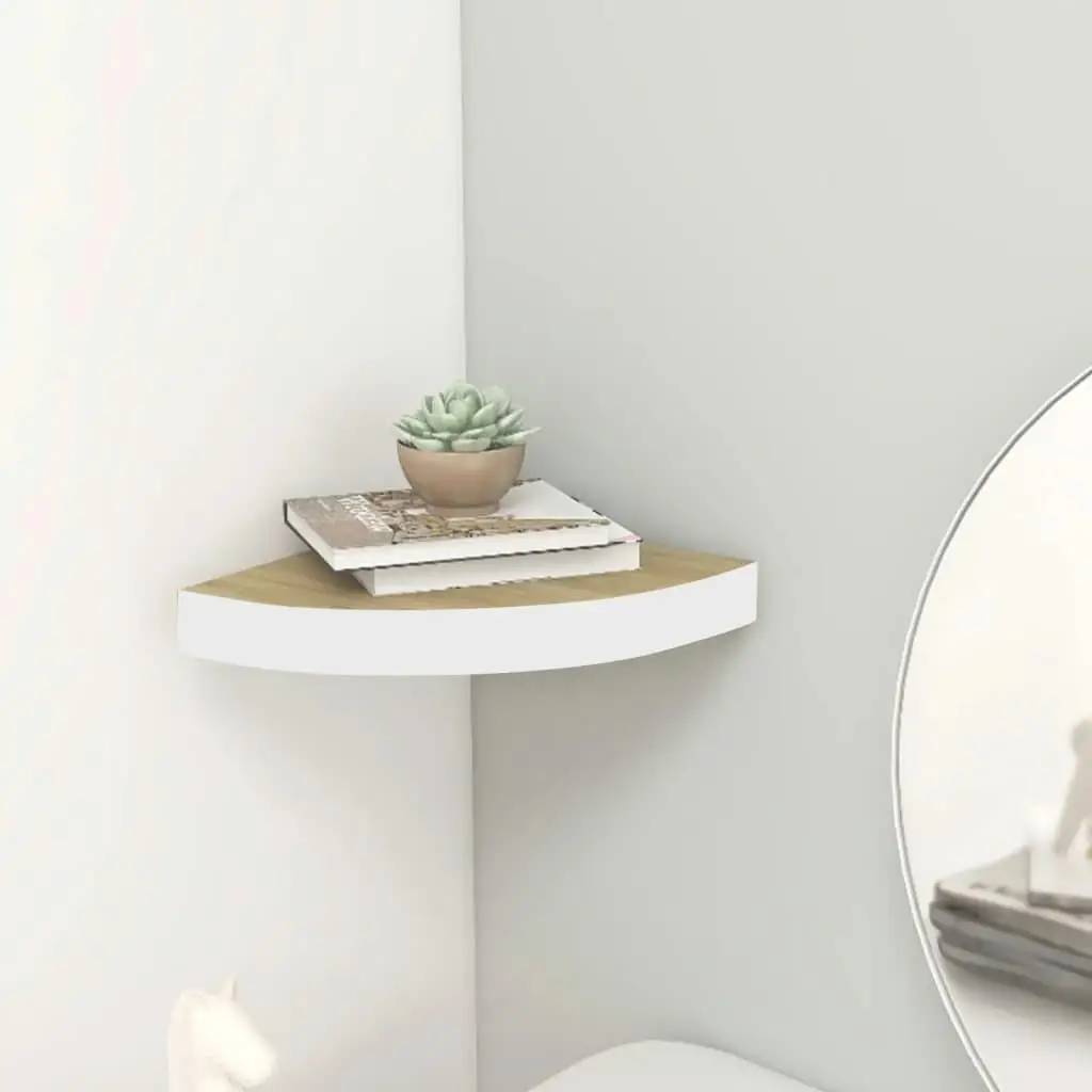 Corner Wall Shelf Oak & White 9.8x9.8x1.4 - Stylish Space-Saving Storage