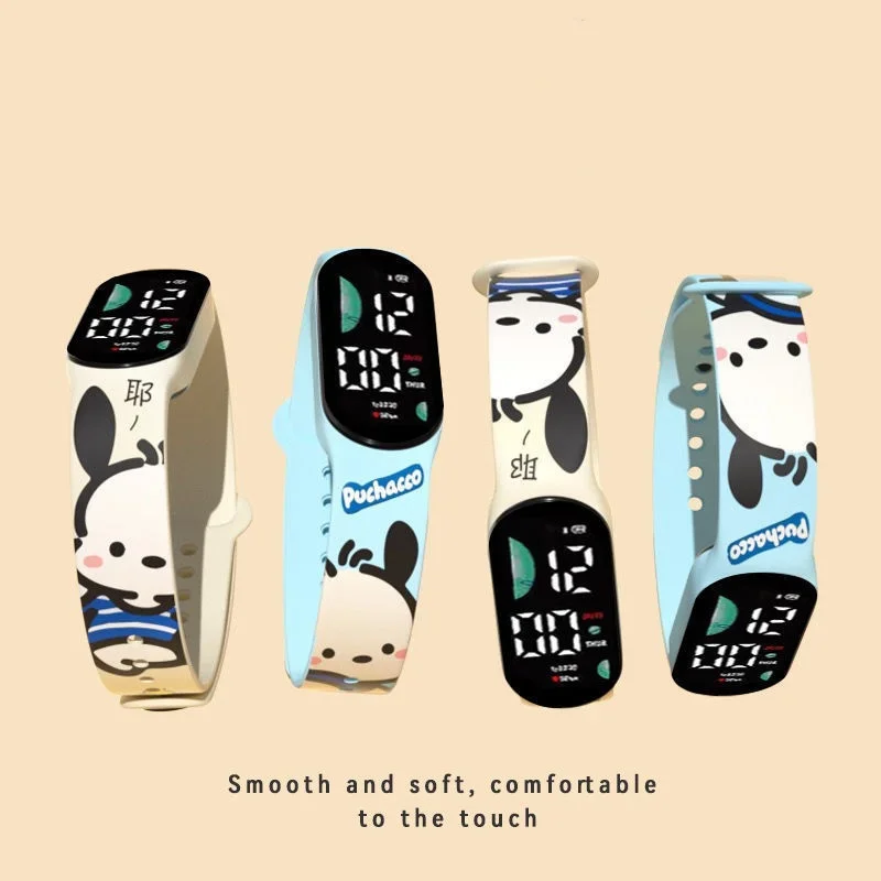 

Детские часы Cinnamoroll Kuromi с героями мультфильмов Pochaco, электронные часы, умный браслет, черный рис, студенческие часы с персонажем аниме