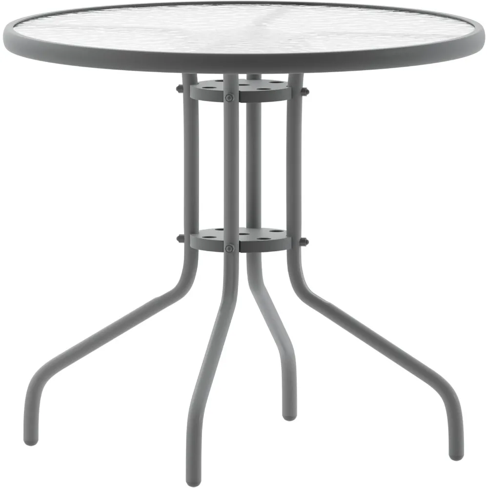 

Bellamy 31.5'' Round Indoor/Outdoor Tempered Glass Metal Frame Side Table, Silver