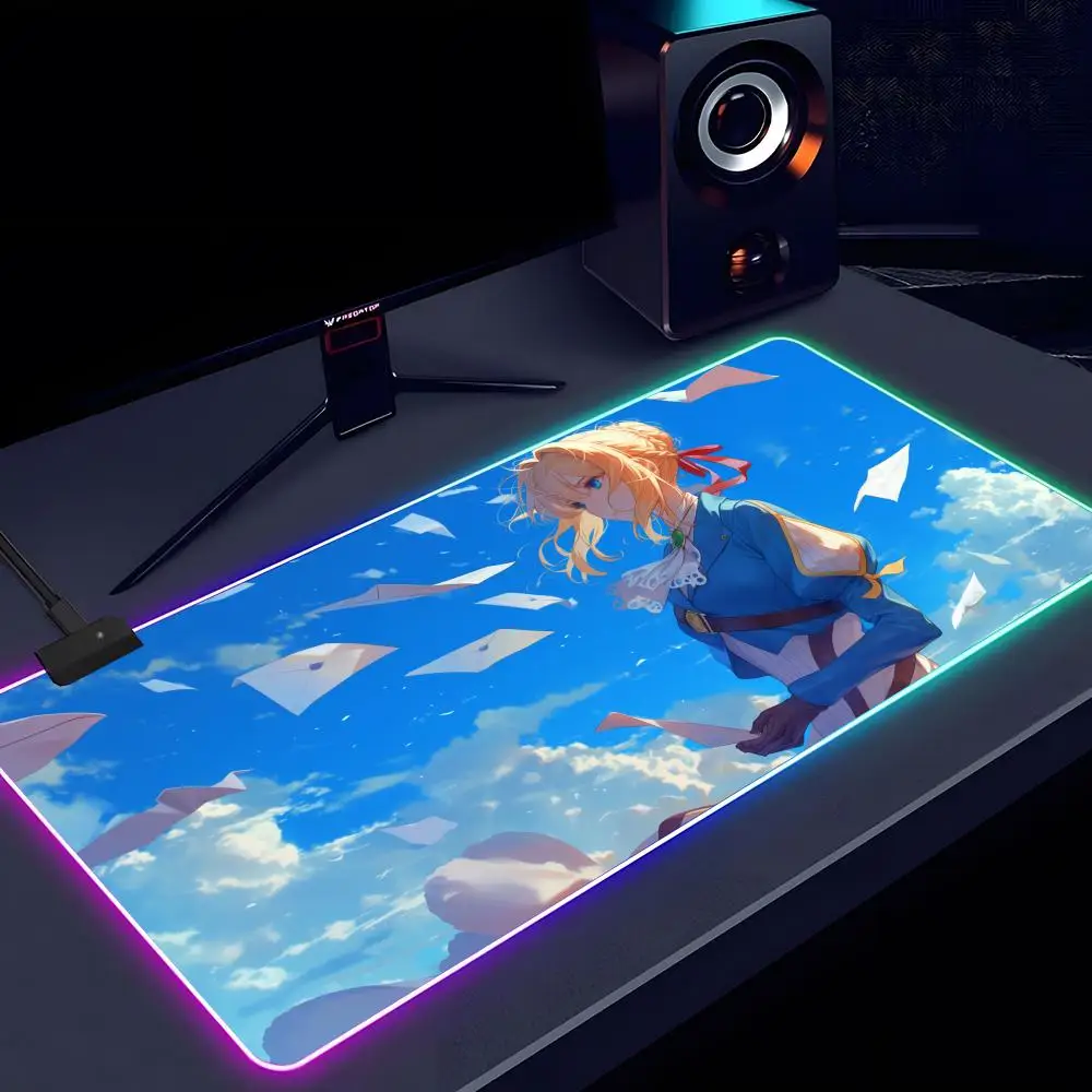 Cartoon Anime Violet Evergarden Mouse Pad RGB luminous 1000X500mm large table mat non-slip extra large game office mouse pad