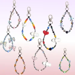 Bead Red Heart Keychain Y2K Cloud Colored Beads Key Chain Bag Phone Handmade  Pendant For Women Girls Gift Korea Accessories