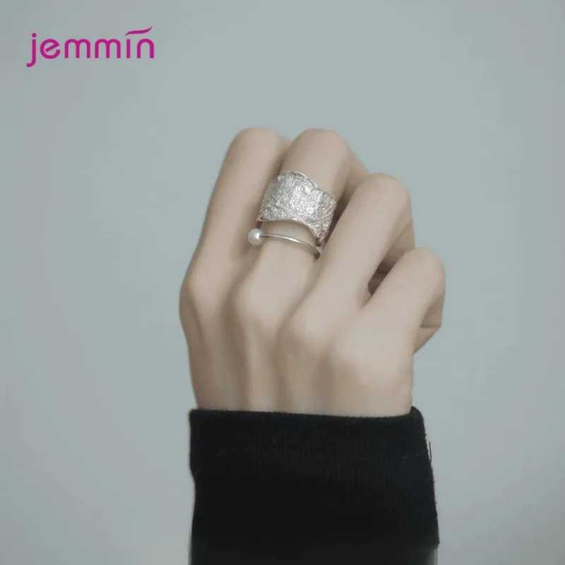 New Punk 925 Silver Stamp Fashion Design Rings Set for Women Handmade Pearl Female Jewelry Gift Party Accessory