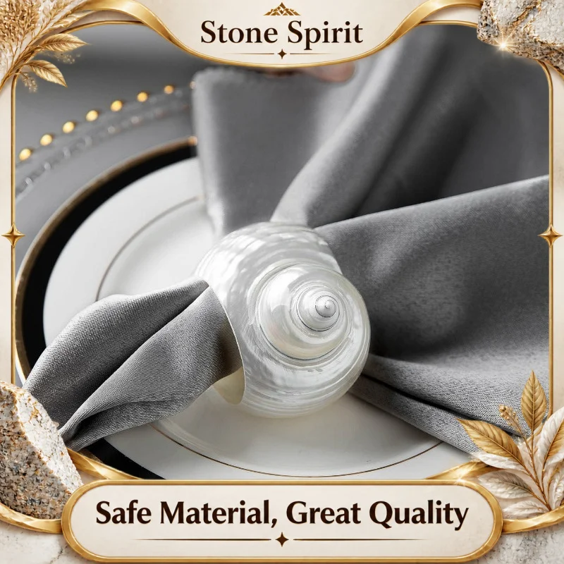 French Natural Conch Napkin Ring, Seashell Table Cloth Holder for Wedding Party Dinner Decoration, Rustic Home Kitchen Accessory