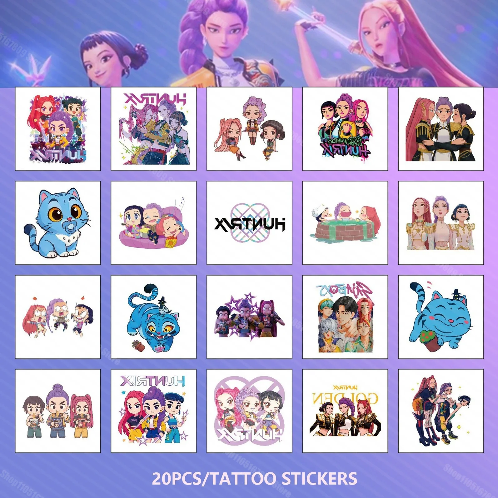 20PCS Rumi Temporary Tattoo Stickers K-pop Demon Hunter Cartoon Waterproof and Sweatproof Tattoo Stickers Party Dress up Props