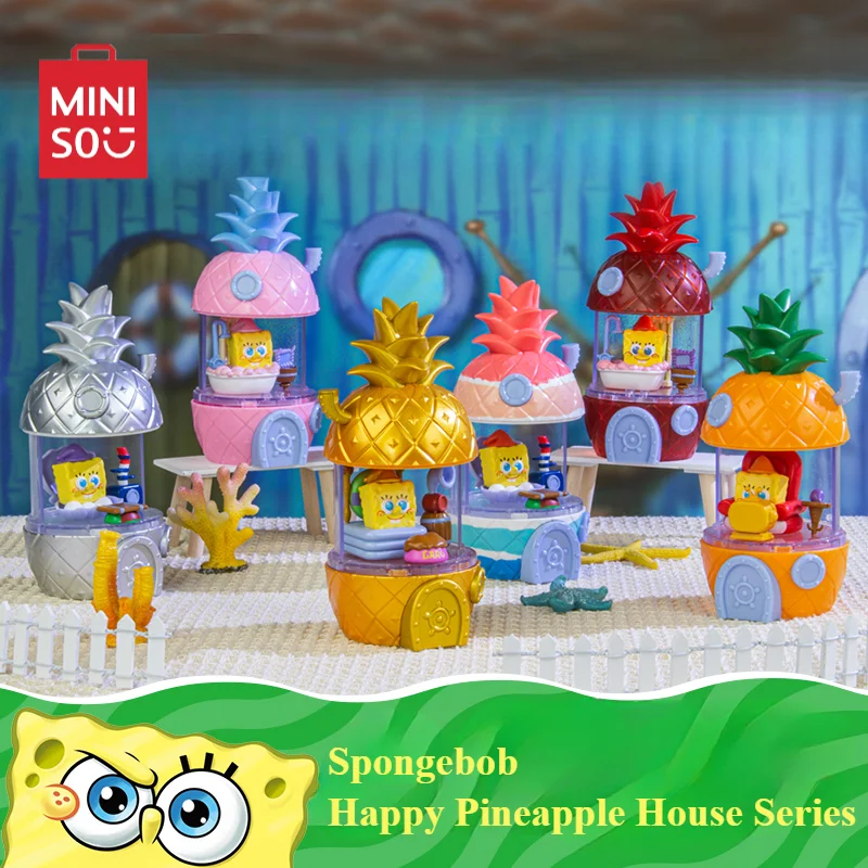 Miniso Spongebob Happy Pineapple House Series Blind Box Educational Assembling Toys Children's Birthday Gift Desktop Decorations