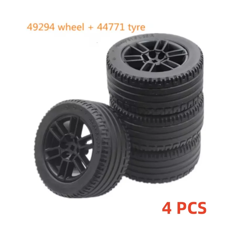 4Pcs/lot Building Blocks 49294 Wheel And 56907 or 44771 Tire For Supercar Compatible DIY Bricks Parts High-Tech Kid Toys