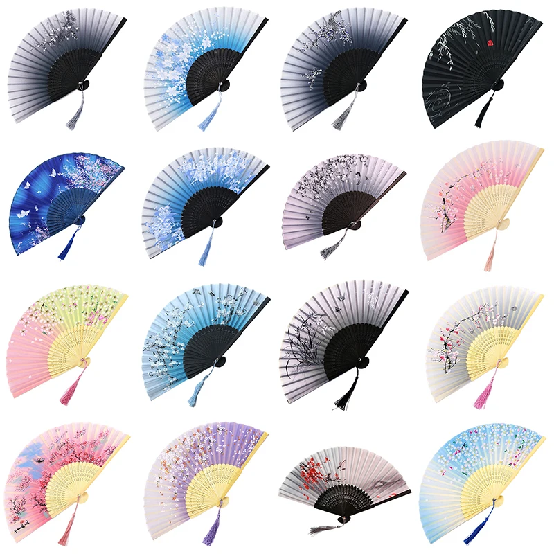 Hand Fan Foldable Silk Fan Noodles Bamboo Fan Bones Halloween Cosplay Prop Christmas Wedding Decoration Party Gifts Art Crafts