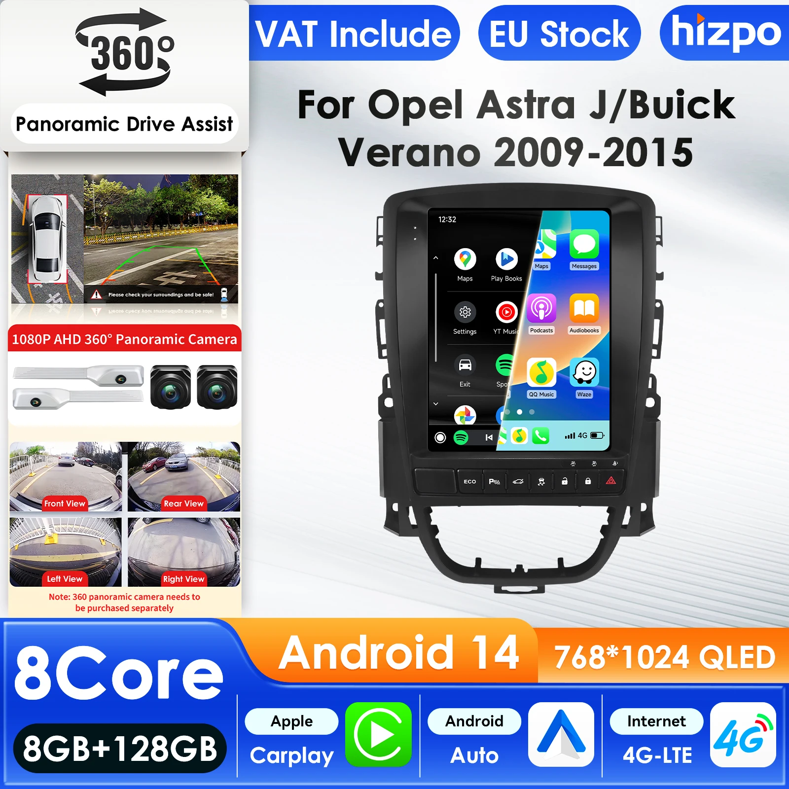 Hizpo Autoradio für Opel Astra J Vauxhall 2009-2015 Buick Verano Audio-Multimedia-Player CarPlay Android Auto GPS Autoradio AI 9,7 Zoll Tesla-Style Intelligenter Bildschirm QLED-Display Automotive