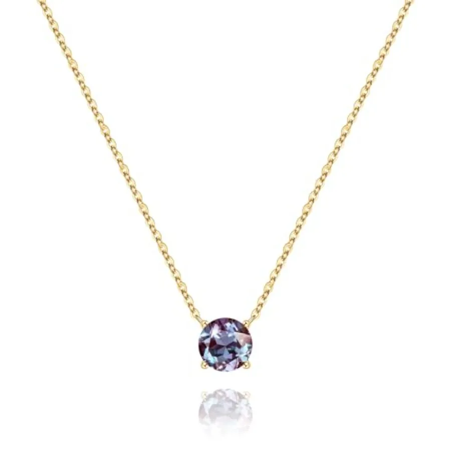 

Turandoss Birthstone Necklaces for Women Girls, Dainty 14K Gold Plated Personalized 12 Months Created Emerald Round Birthstone