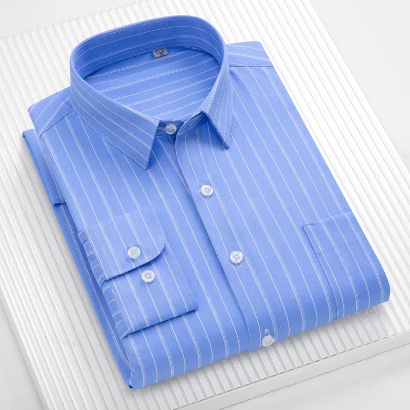 Hot Sale ! Striped Plaid Shirts Men's Long Sleeve Shirt Business Casual Wrinkle-Free Non-Iron Men's Shirt Long Sleeve Slim Fit