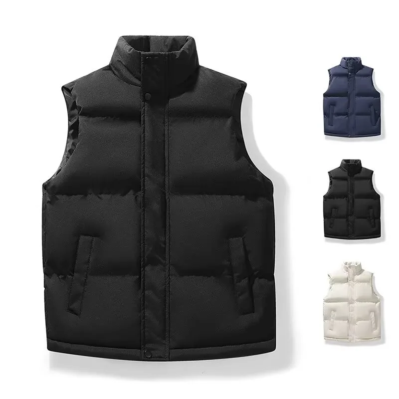 Mr. WH American Style Retro Cotton Vest Men's Casual Autumn Wear Stand Collar Jacket Polyester Fiber Duck down Filling