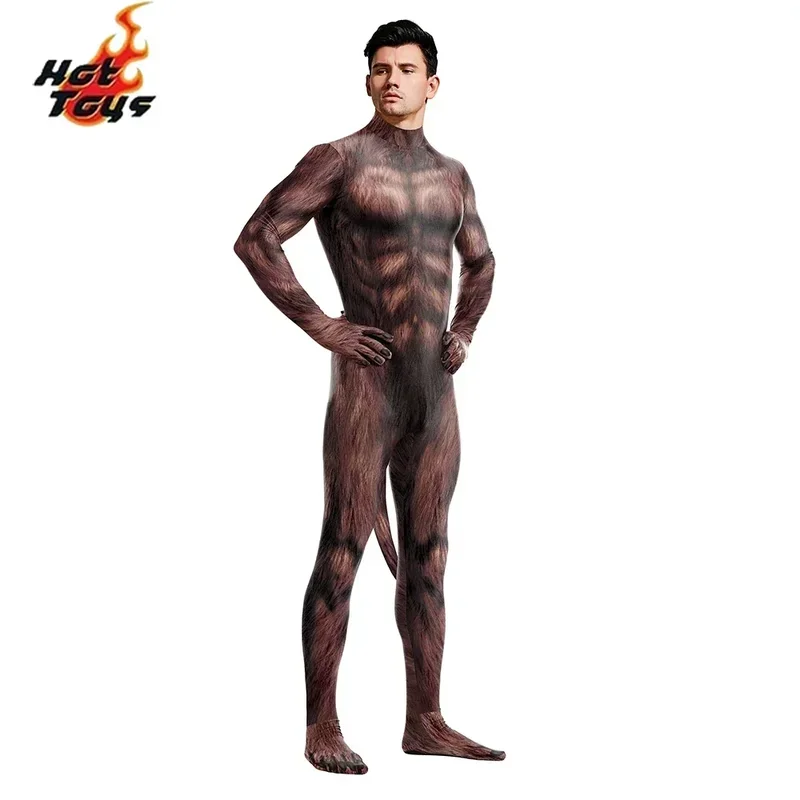 SN66 Animal Wolf 3D Print Petsuit with Tail Furry Cosplay Costume Full Cover Crotch Zipper Jumpsuit Men Zentai Bodysuit 2 @ w $