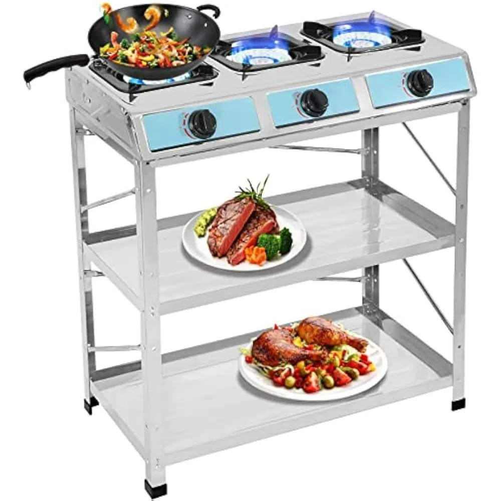 Propane Gas Stove 3 Burner Gas Stove with Removable Leg Stand Portable Gas Stove Auto Ignition Camping three Burner LPG