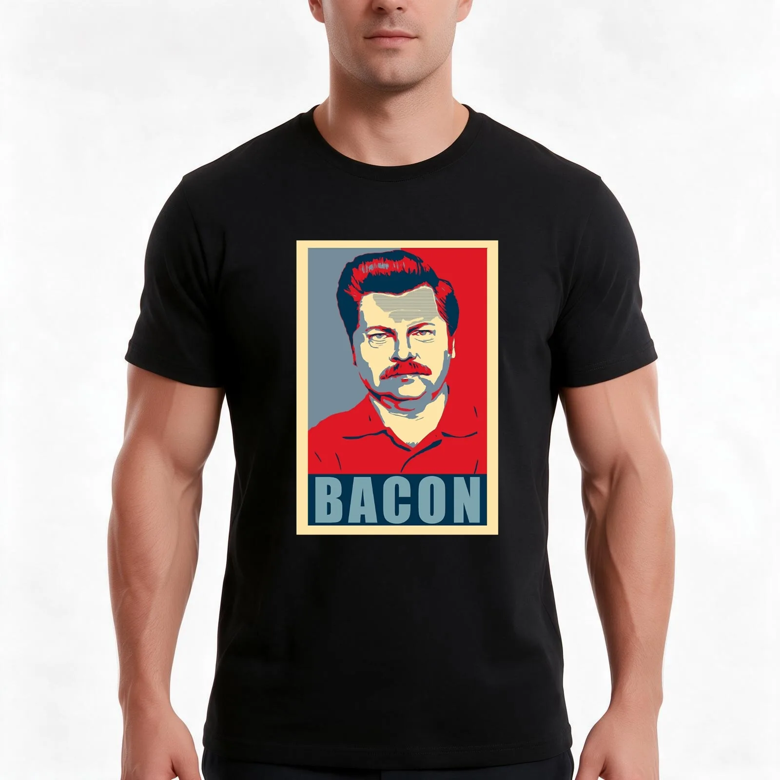 Bacon Ron hope swanson T-Shirt, Summer Casual Cotton Tee, Oversized Streetwear Tops, Vintage Graphic Print, Unisex Men Women