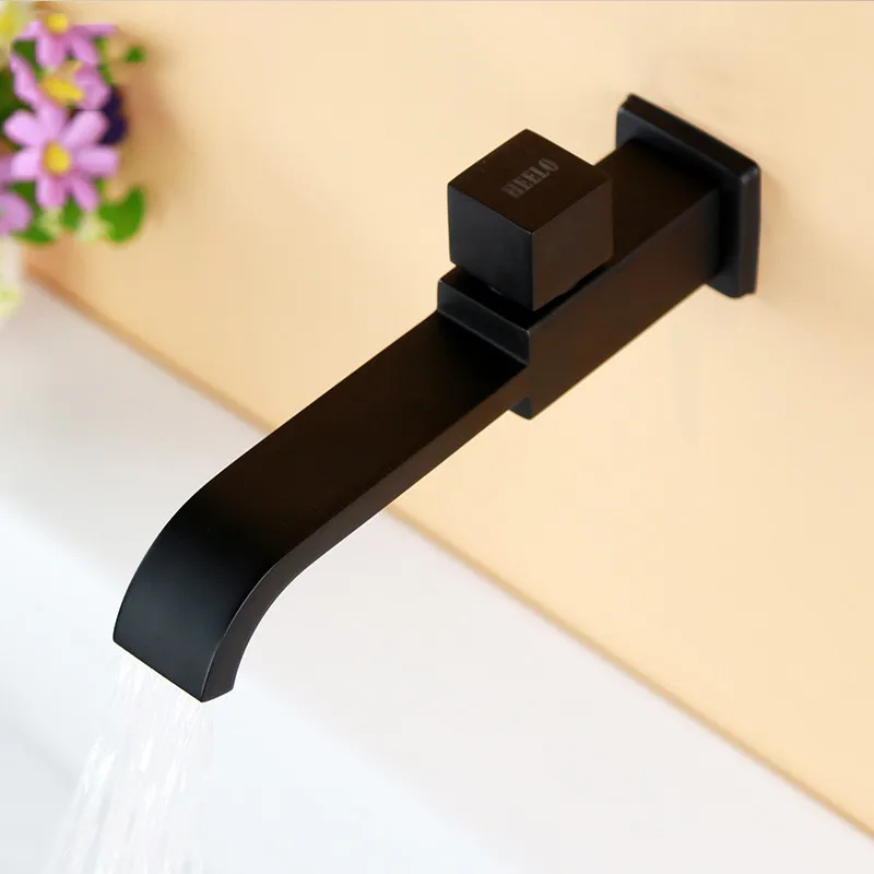 Black All Copper Single Cold Rectangular Household 4 Points Mop Pool In-wall Faucet