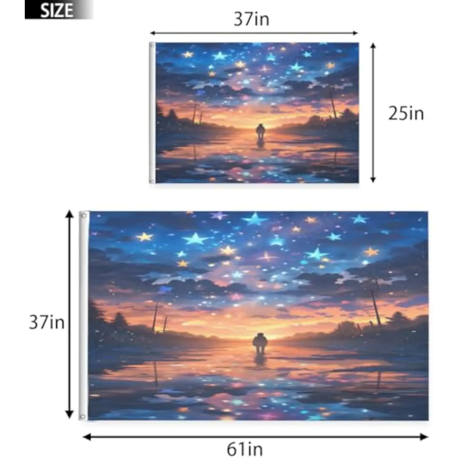 Starry Night Sky Reflection Flag Vivid Color Polyester Indoor Outdoor Banner with Grommets