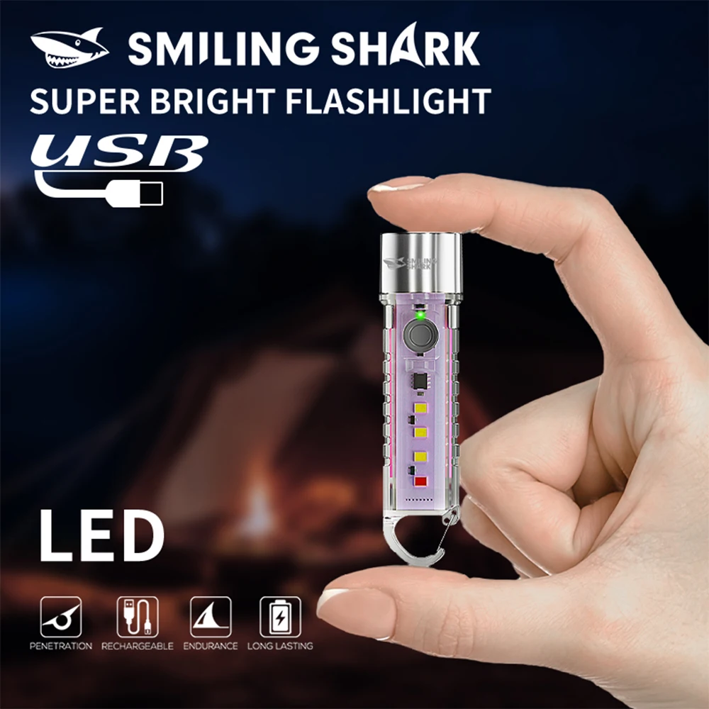 

1pc Smiling Shark SD-1221 Mini LED Keychain Flashlight, Super Bright Handheld Flashlight, Long-lasting Flash Light Rechargeable