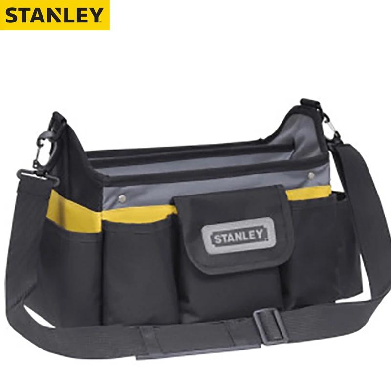 Stanley STST1-70718-23 Essential Open Tool Bag 12In Heavy Duty Steel Handle Multi-Pockets Storage Case for Small Parts