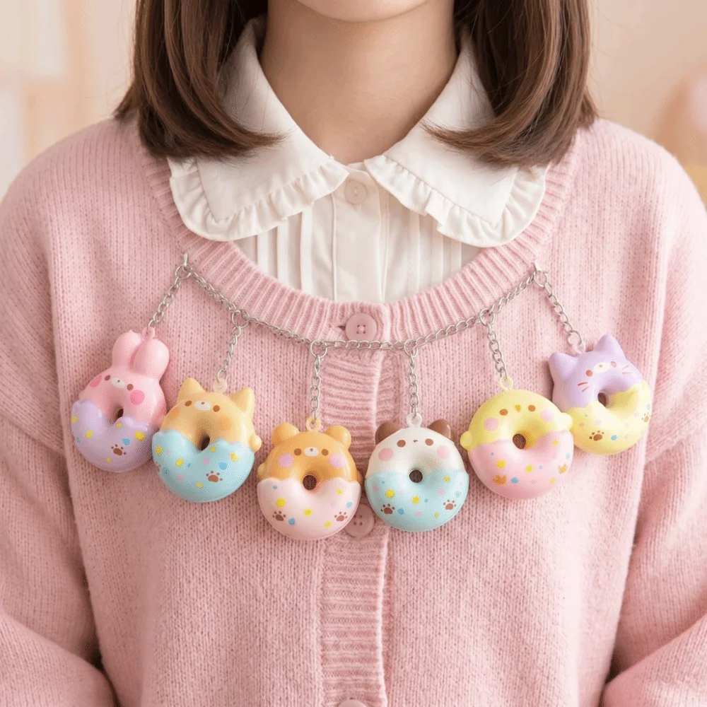 Slow Rebound Donut Slow Rebound Keyring Cute Animal Design PU Material Donut Pendant Keychain Cartoon Dessert Style