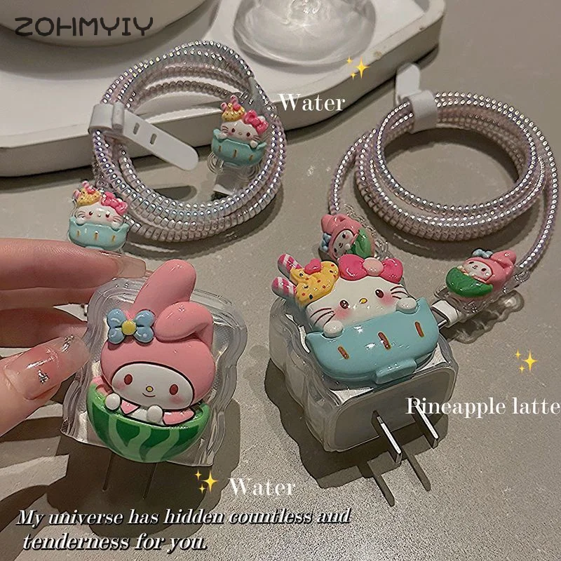 Sanrio Hello Kitty Cute Cartoon Phone Charger Protective Case For IPhone 20W Fast Charging Power Adapter Cover Protector