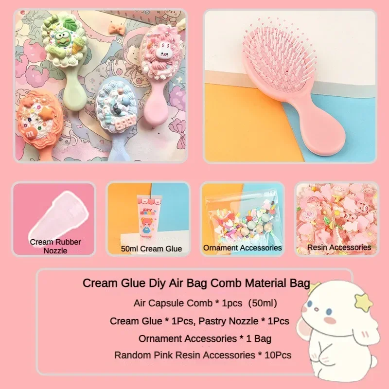 1 Set Simulation Cream Glue Comb DIY Material Pack Cartoon Air Cushion Comb Hair Card Bracelet Handcrafted DIY Making Tool Set