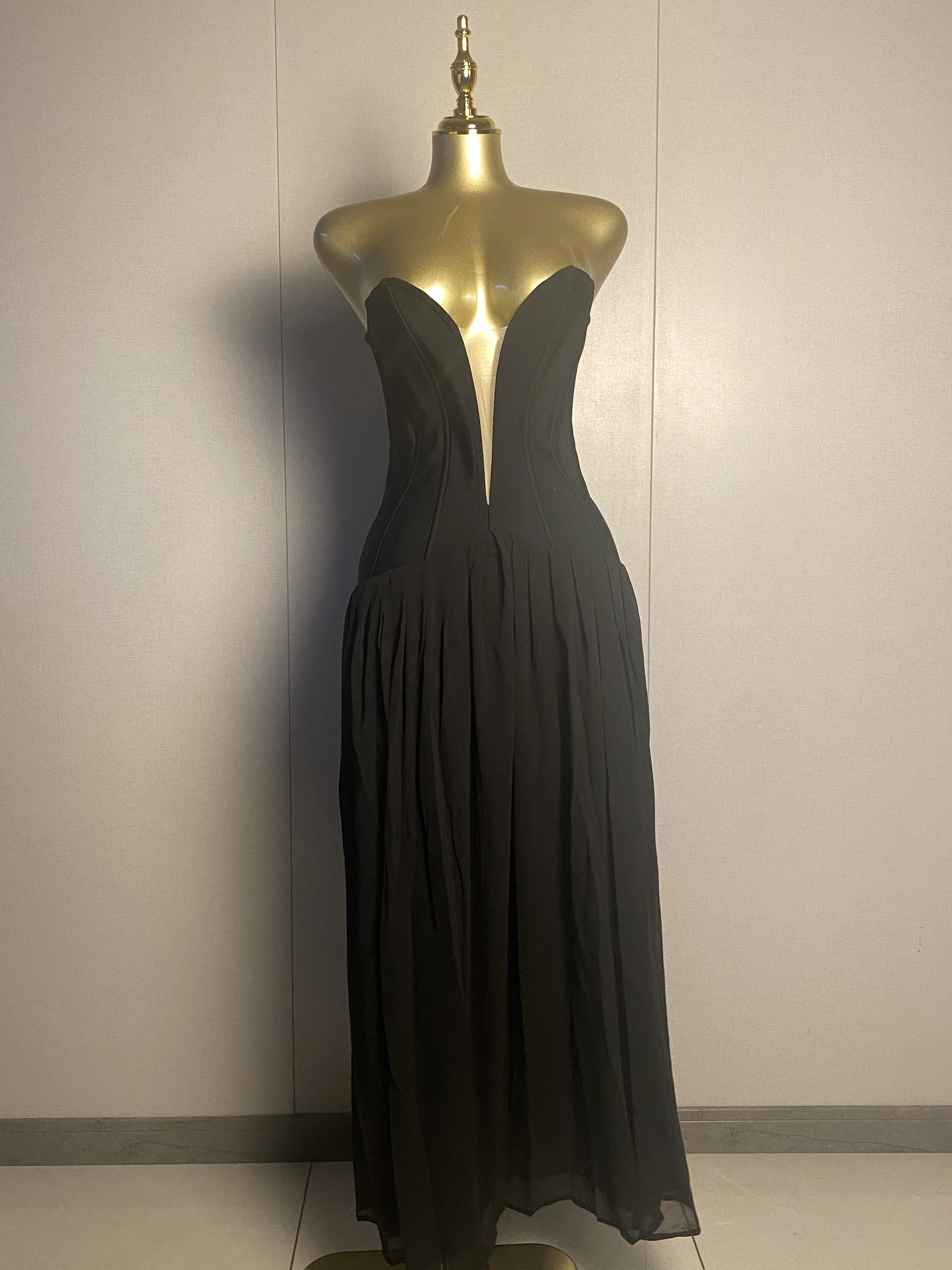 

New Women Sexy Strapless Deep V Neck Backless Black Maxi Long Dress 2025 Elegant Evening Club Luxury Birthday Party Dresses