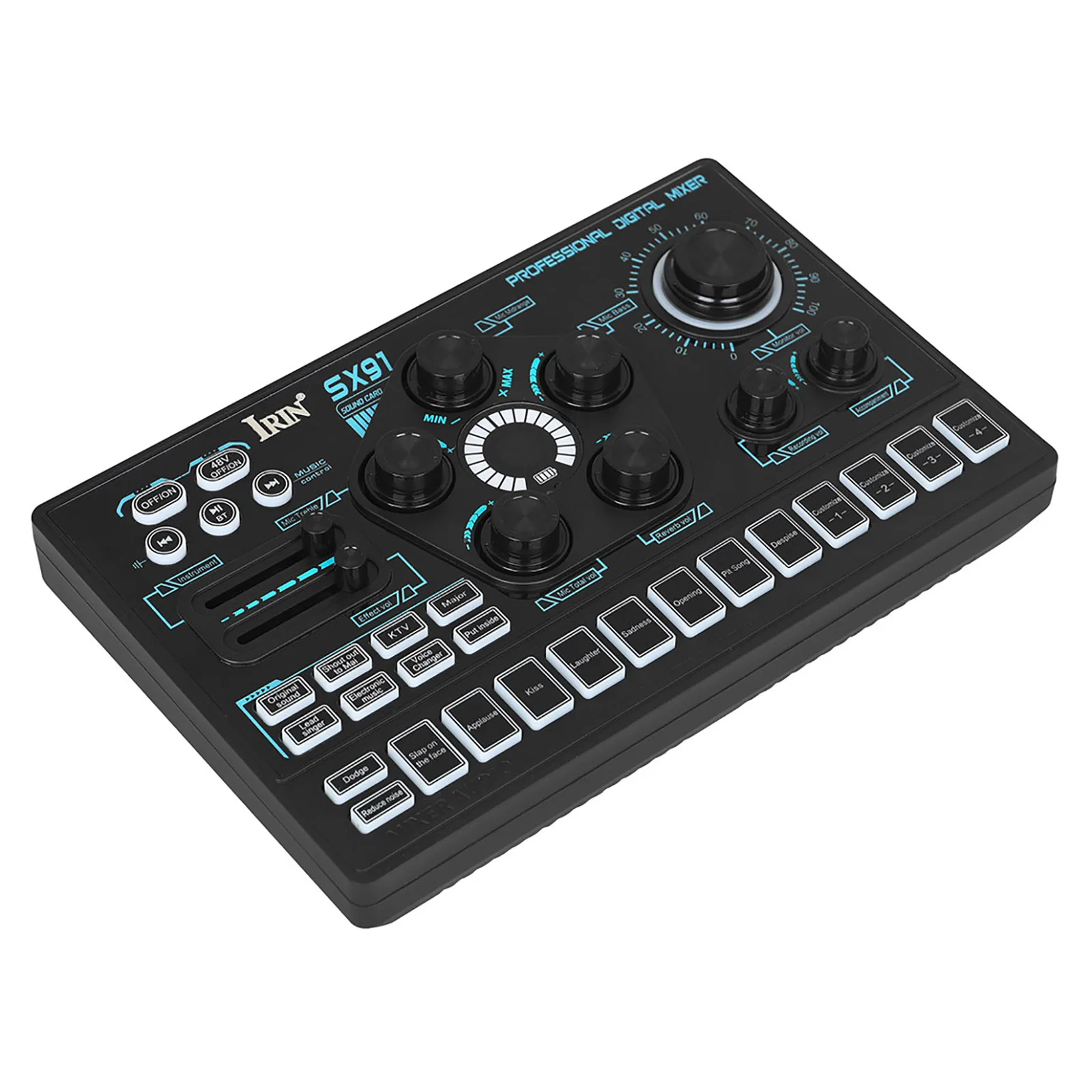 48V Audio Mixer with Voice changer SX91 Podcast Mixer Sound Card for Phone Gaming Karaoke Studio Live Streaming Podcast