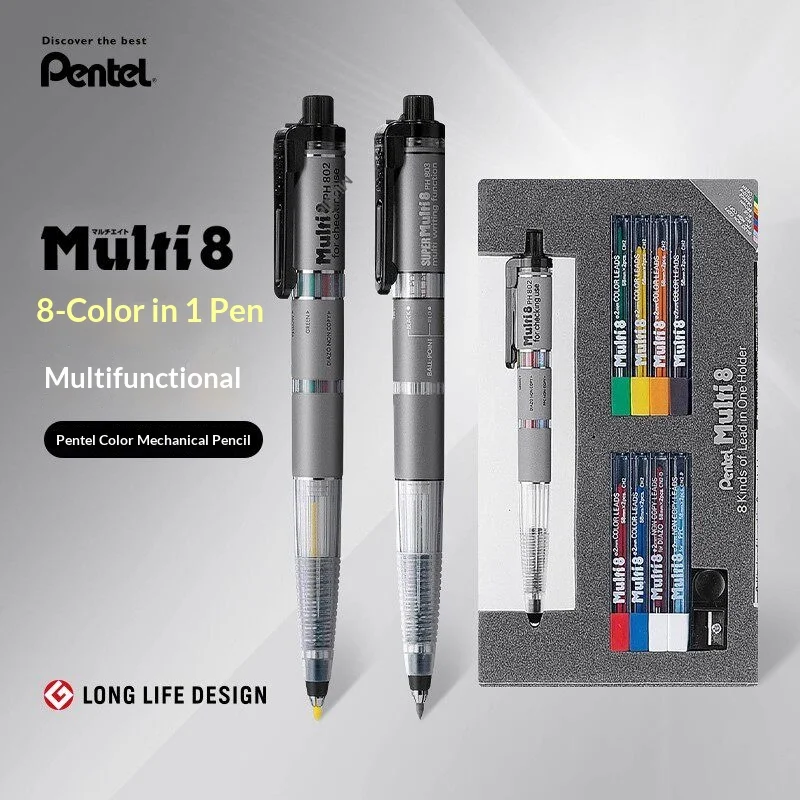 

Pentel Multi 8-in-1 Color Mechanical Pencil Portable Drawing Pen 2.0mm Multifunctional Automatic Pencil with Refills Sharpener