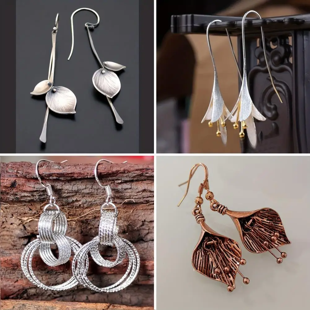 Sparkling Earrings Ethnic Style Women Earrings Plant Leaf Design Jewelry Faux Obsidian Hook Accessories Gift Pair Faux Obsidian