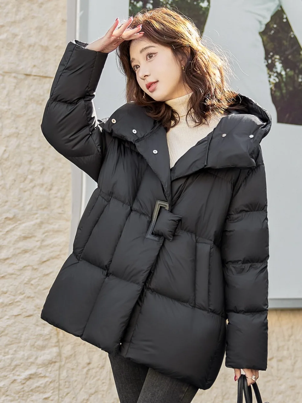 2024 Fashion Female Winter White Duck Down Jacket Women Thick Warm Fluffy Parkas Loose Oversized Puffer Coat Outwear