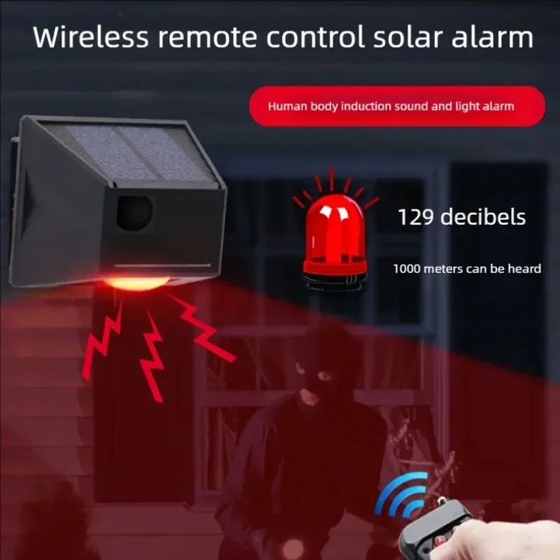 Lámpara de alarma con Sensor de movimiento Solar, Control remoto, controlador antianimales, alarma profesional antirrobo, sirena de alarma Flash de explosión