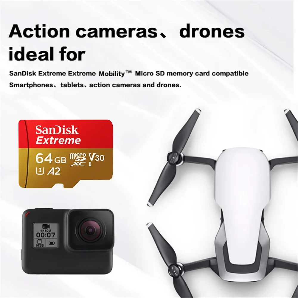بطاقة مايكرو إس دي للكاميرا طائرة بدون طيار GoPro ، بطاقات ذاكرة nendo ، بطاقة أقصى A1 A2 U3 V30 ، USB ، 4K Flash Micro SDXC ، HC ، أصلي