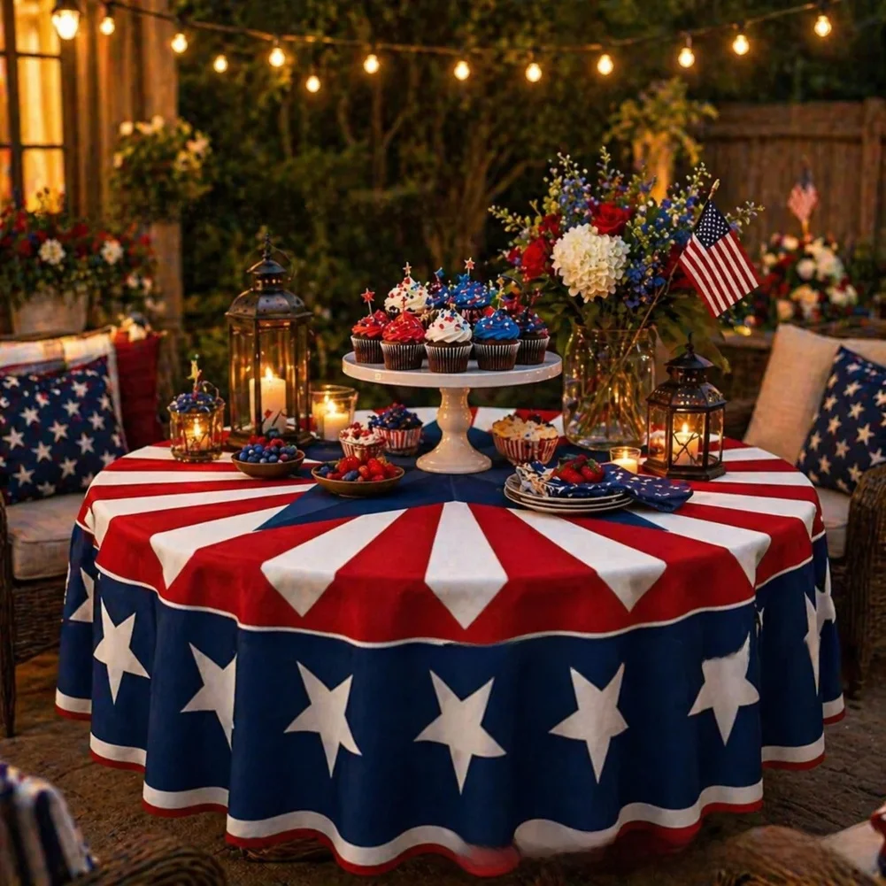 Contemporary Round Tablecloth Featuring Patriotic For STARBURST Design for Table Protection and Stylish Event Presentation