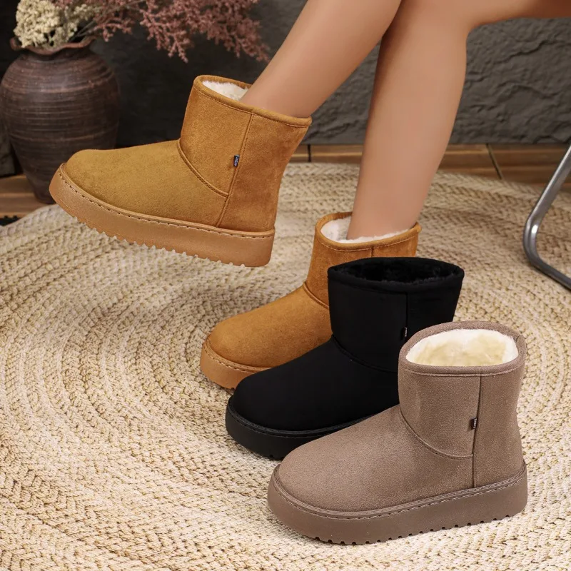 Winter New Women's Solid Color Comfortable Thick Sole Snow Boots Women Keep Warm Anti Slip Wear-resistant Vintage Snow Boot
