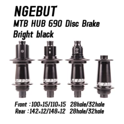 NGEBUT Bright Black 690 Ring Bicycle Hub Central Control Lock Disc Brake J-shaped Elbow 28/32 Hole142-148 MTB Hub HG XD MS