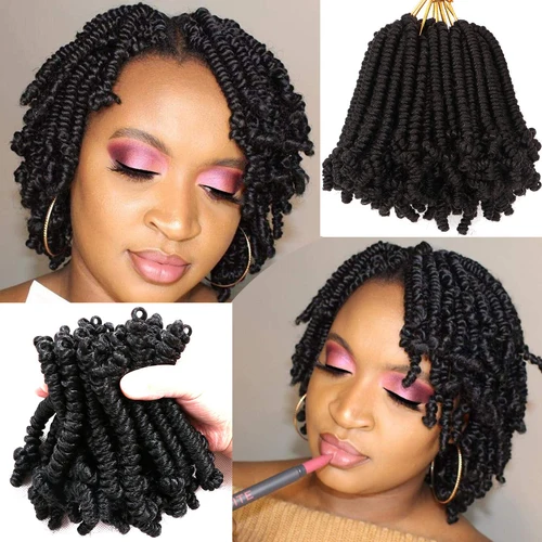 1-7 paquetes de pelo corto Bob Spring Twist de ganchillo de 6 pulgadas, pelo trenzado de pasión pretrenzado, trenzas de ganchillo preenrolladas, pelo sintético
