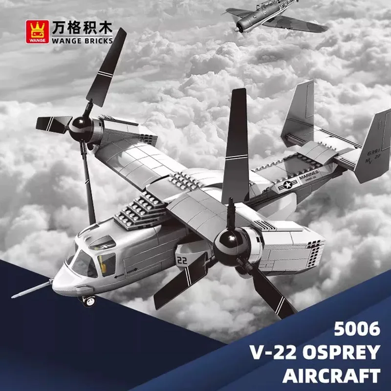 

America Modern Military Vehicle Boeing Bell V-22 Osprey Model Building Block WW2 Army Figures Brick Tilt-rotor AirPlane Toys