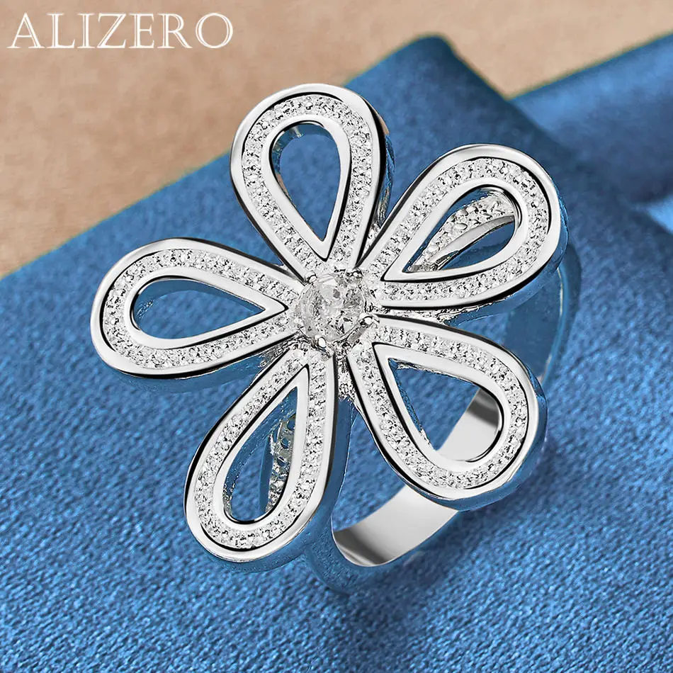 

ALIZERO 925 Sterling Silver Ring Crystal Zircon Flower Ring For Women Wedding Engagement Rings Eternity Band Fashion Jewelry